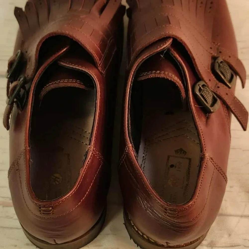 Burgundy Leather Monk Strap Loafer Shoe with Fringe and Brogue‎ Detail Men 40 eu